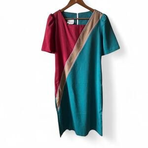 70s80s true vintage color block midi dress